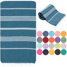 Park & Oz Turkish Peshtemal Beach Towels, 100% Cotton, Oversize 39x71 Lightweight, Fast Drying, Great for Travel, Yoga, Pool, Spa and Bath- Absorbent, Sand Free, Multipurpose Towel (Teal)