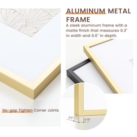 Fun Memories 16x16 Aluminum Picture Frames, Square 16x16 Frame Matted to 12x12, Metal Poster Frames 16 by 16 - Wall Hook Hanging Hardware Included - Gold, Set of 1