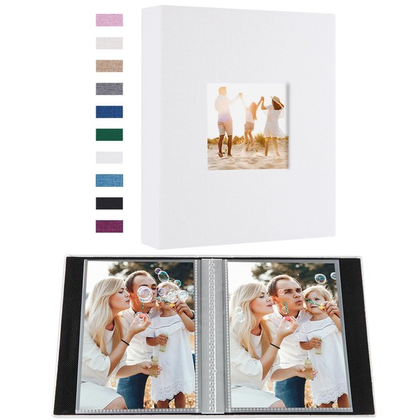Miaikoe Small Photo Album 6x4 50 Pockets 2 Packs, Slip in Top Loading Linen Album Book Holds 100 Vertical 10x15cm Photos for Family Wedding Baby(White)
