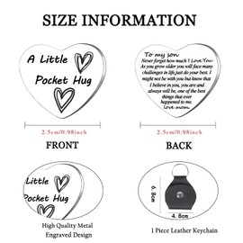 Pocket Hug Token, Inspirational Gifts Double Sided Long Distance Relationship Keepsake with Leather Keychain Keyrings (son)