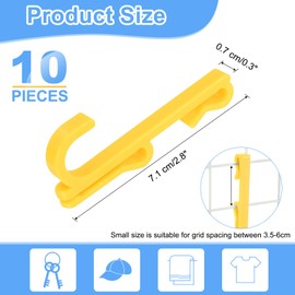 sourcing map 10 Grid Wall Hooks, 2.8 Inch Grid Wall Panel Plastic Utility Hook, Shelf Hooks for Garage Store Warehouse Shop Home Hanging, Yellow