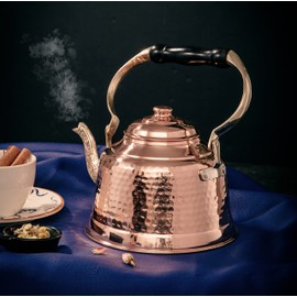 DEMMEX Heavy Gauge 1mm Thick Hammered Copper Tea Pot Kettle Stovetop Teapot (1.6-Quart)