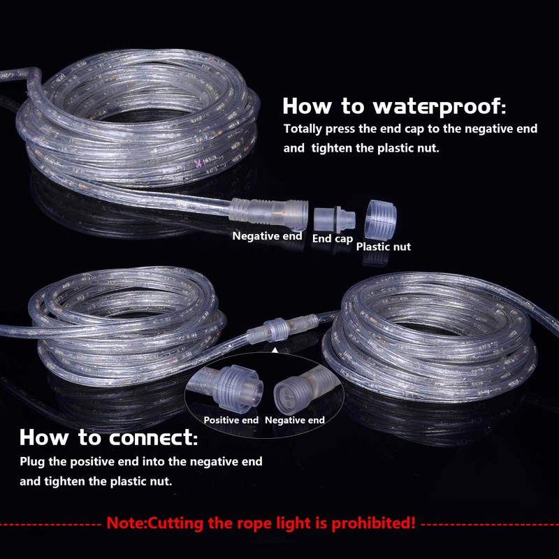 ollrieu 50ft 360 LED Rope Lights, 110V Warm White 3000K,