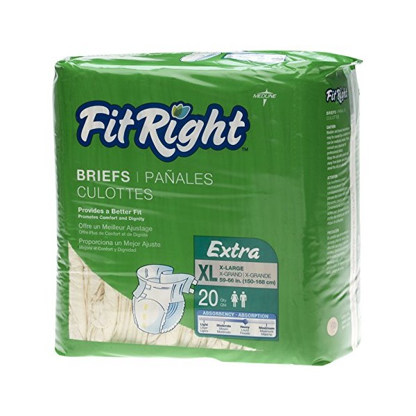 MEDLINE FITEXTRAXLG FITEXTRAXLGZ FitRight Extra Briefs (Pack of 20)