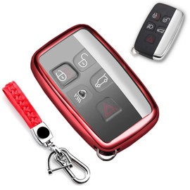 LETINGFAR Key Case for Land Rover, Smart Key Case, Key Cover, 5 Button TPU, Special Design for Land Rover, Key Holder, XE, XF, XJ, F-TYPE, F-PACE, E-PACE, F-PACE, F Type, Etc, red