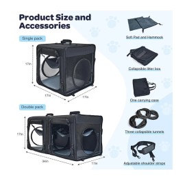 Moysoon Zip Together Travel Pet Carrier Black ( 17x17x17 Single Size) Litter Box Hammock