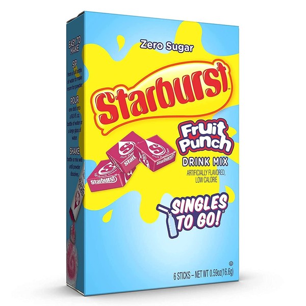 Starburst Singles To Go Powdered Drink Mix, Fruit Punch, Sugar-Free Drink Powder, Just Add Water,6 count (Pack of 12)