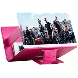 Universal portable folding smartphone 3D screen magnifier for all smartphone types. Smartphone screen magnifying glass with 3D effect. Pink