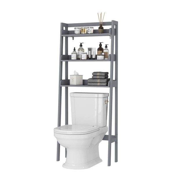 UTEX 3-Shelf Bathroom Organizer Over The Toilet, Bathroom Spacesaver (Gray)