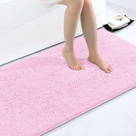 Smiry Luxury Chenille Bathroom Rugs 44x24, Extra Soft and Absorbent Shaggy Bath Mat, Machine Washable, Non-Slip Plush Carpet Runner for Tub, Shower, and Floor, Home Decor Accessories, Pink