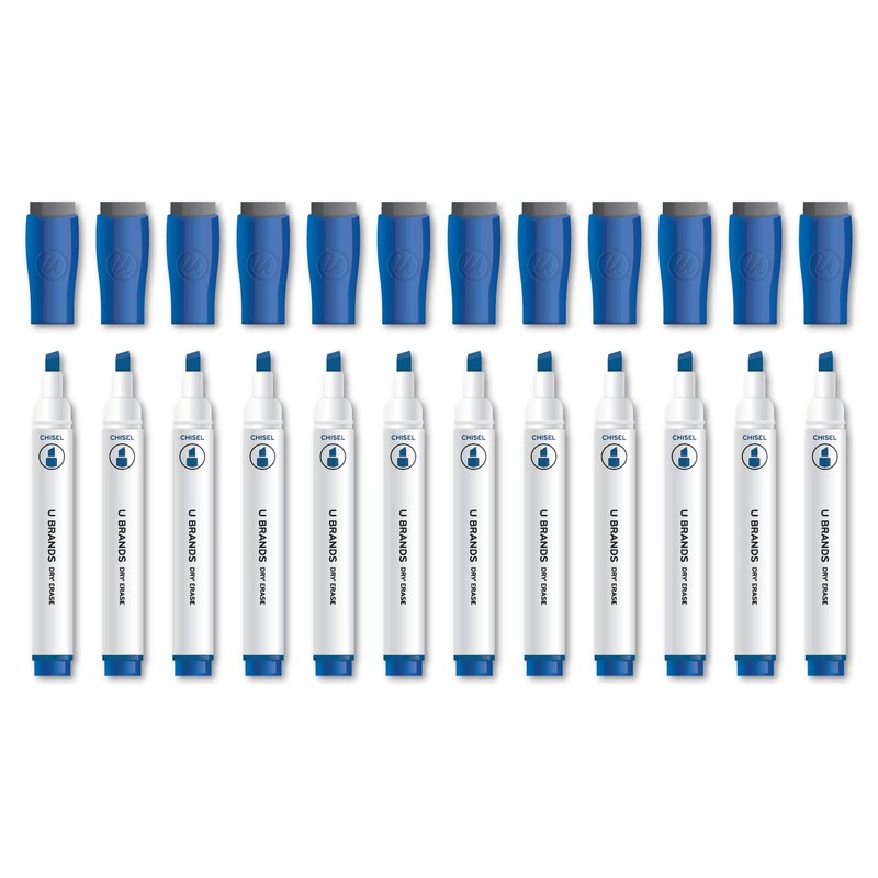 U Brands Low Odor Dry Erase Markers with Erasers, Chisel