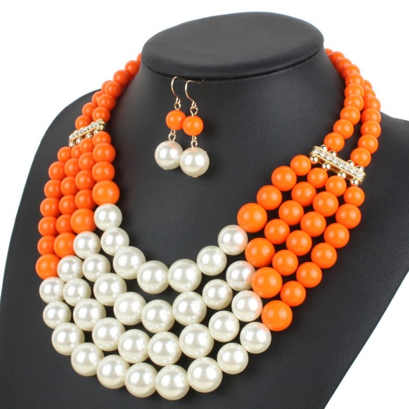 Chamvino Fashionable and exaggerated multilayer Imitation pearl choker+Drop Dangle Earring