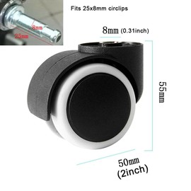 IMUNKT 5 Ruote per Sedia Ufficio Senza Stelo 50mm Rotelle di Ricambio per Sedie Girevoli, Rotelle Silenziose, Ruote in Poliuretano, Diametro del Foro 8mm(Grey)