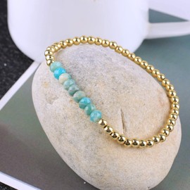 KELITCH Natural Turquoise Stretch Bracelets Crystal Gold Beads Bracelets Gemstone Bracelets Jewellery for Women, japanese import beads