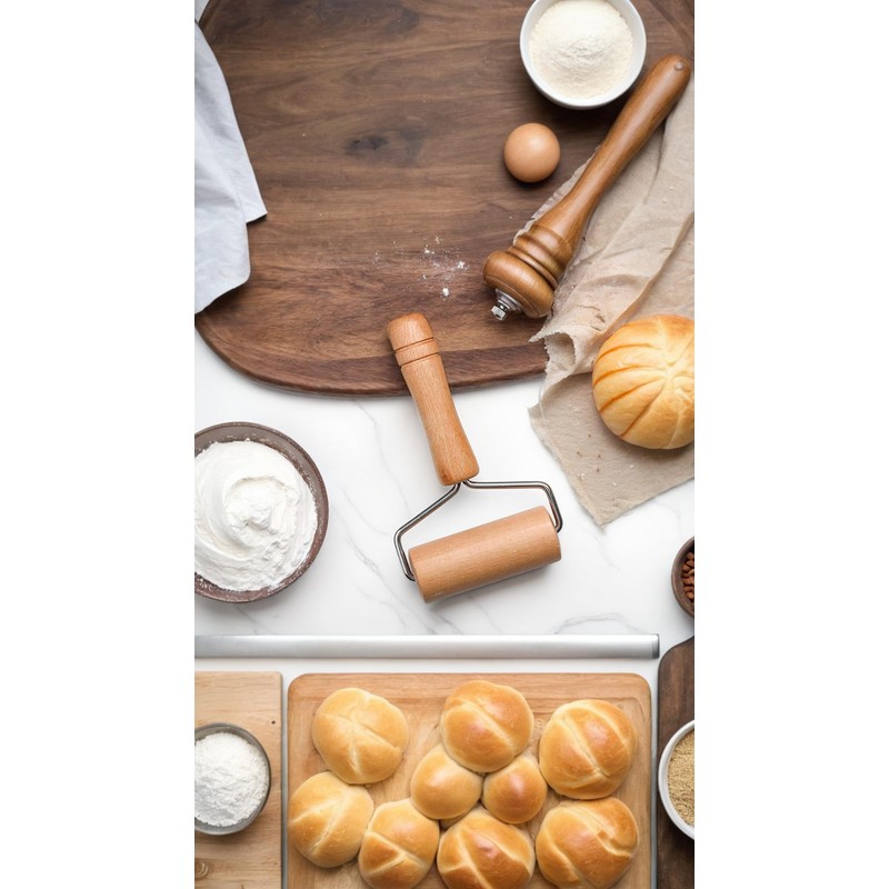 Honwor Wooden Dough Roller Set for Home Baking - Non-Stick