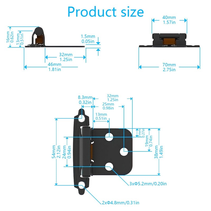AOMINOHOMA 20x 1/2" Cabinet Hinges Overlay Self Closing Semi Partial