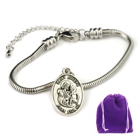 St Joseph Bracelet - Saint Joseph Jewelry Stainless Steel Snake Chain Charm Saint Joseph Bracelet Used as Saint Bracelet Catholic or Blessings Bracelets for Women St Joseph Medals Saint Joseph Charm, 10 inch, Metal