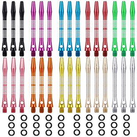 30 piezas de ejes de dardos para punta de acero, rosca mediana 2BA, aleación de aluminio, 50 mm, 53 mm, con anillos de goma, accesorios de dardos y vuelos (estilo a rayas, colores vibrantes)