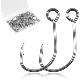 Inline Single Hooks Single Replacement Hooks for Fishing Baits Lures 50pcs High Carbon Steel Big Eye Fish Lure Hooks with Barbed Fishing Spoon Spinner Lure Bait Hooks (2/0,50pcs)