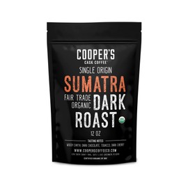Organic Dark Roast Sumatra Fair Trade, Whole Bean Coffee, Single Origin Grade 1 Premium Coffee - 12 oz Bag