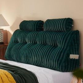 Rycwola Faux Fur Headboard Pillow with 2 Pack Neck Roll Pillow Large Headboard Pillow Soft and Supportive with Removable Cover (Green, Queen)