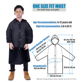 Makonus Kids Rain Jacket, 2 Pack Rain Ponchos for Kids with Hood and Sleeves Reusable Raincoats for Boys and Girls