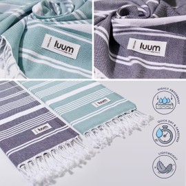 Luum® Hammam Towel XXL Sauna Towel Beach Towel Sauna Towel Hand Towel Yoga Towel Shower Towel Beach Towel Bath Towel Travel Towel Turkish Peshtemal Towels, Gift Set of 2, Women and Men,