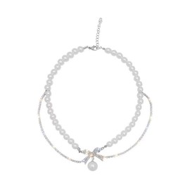 Lariat Necklace for Women Y Shaped Pearl Beaded Necklace Dainty Crystal Chain Star Choker Women Gold Layered Choker Necklace for Women Gold Drop Necklace Fashion Prom Jewelry Gift for Women