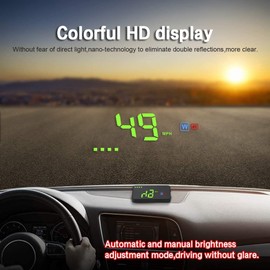Fastsun Car Head-Up Display, A2 Windshild LED Projector, HUD Reflection Film, GPS Speedometer, Car Head-up Display with Warning Alarm, Plug and Play Suitable for All Cars and Trucks