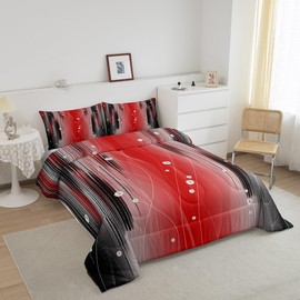 jejeloiu Red and Black Comforter Set Twin Size Geometric Strip Lines Comforter for Kids Teens Adults Pearl Messy Rust Bedding Set Gradient Stryle Duvet Set Room Decor 2Pcs with 1 Pillow Case