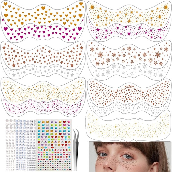 WADY Glitter Freckles, 15 Pcs Styles Glitter Freckles Face Tattoo,