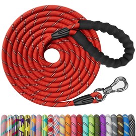 NTR Heavy Duty Large Dog Leash, 30FT Reflective with Swivel Lockable Hook and Comfortable Padded Handle, Puppy for Walking, Hunting, Camping, Backyard Small Medium Dogs, Red
