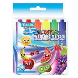 BAZIC Products Washable Fruit Scented Markers Broad Line 6 Color, Chisel Tip Broad Fine Line, Non Toxic Marcadorc Art School Supplies (6/Pack), 1-Pack