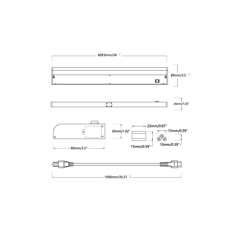 24" Under Cabinet Lighting Hardwired or Plug-in, 2700K-6500K Adjustable Color,
