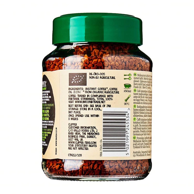 CLIPPER Organic Decaffeinated Freeze Dried Instant Coffee FT 100g (PACK