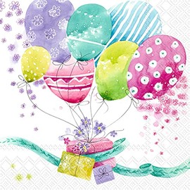 Boston International IHR 3-Ply Paper Napkins, 20-Count Lunch Size, Birthday Balloons