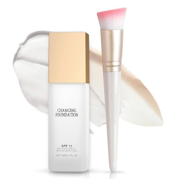 Colour Changing Mature Skin Foundation with Brush, Colour Changing Foundation