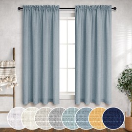 Gray Blue Curtains for Kids Bedroom 54 Inch Length 2 Panels Rod Pocket Semi Sheer Linen Textured Light Filtering Privacy Dusty Blue Curtains for Dining Room Family Sitting Mineral Steel Country Blue
