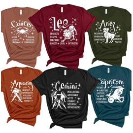 POSH SOIREE - Zodiac Horoscope Shirt, Astrology Tee, Women Tops, Birthday Gifts Tees, Personality Traits Of Each Zodiac Signs Shirt, Zodiac Signs Shirt (L)