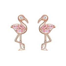 Flamingo Earrings 925 Sterling Silver Women Pink Stud Animal Earrings Christmas Lovers Gifts