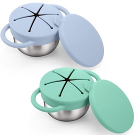 BUSOHA 2 Pack Stainless Steel Toddler Snack Cups - 9 OZ Spill-Proof Baby Snack Containers with Silicone Catcher and Lid Travel Snack Containers for Kids Food Grade Silicone Dishwasher Safe