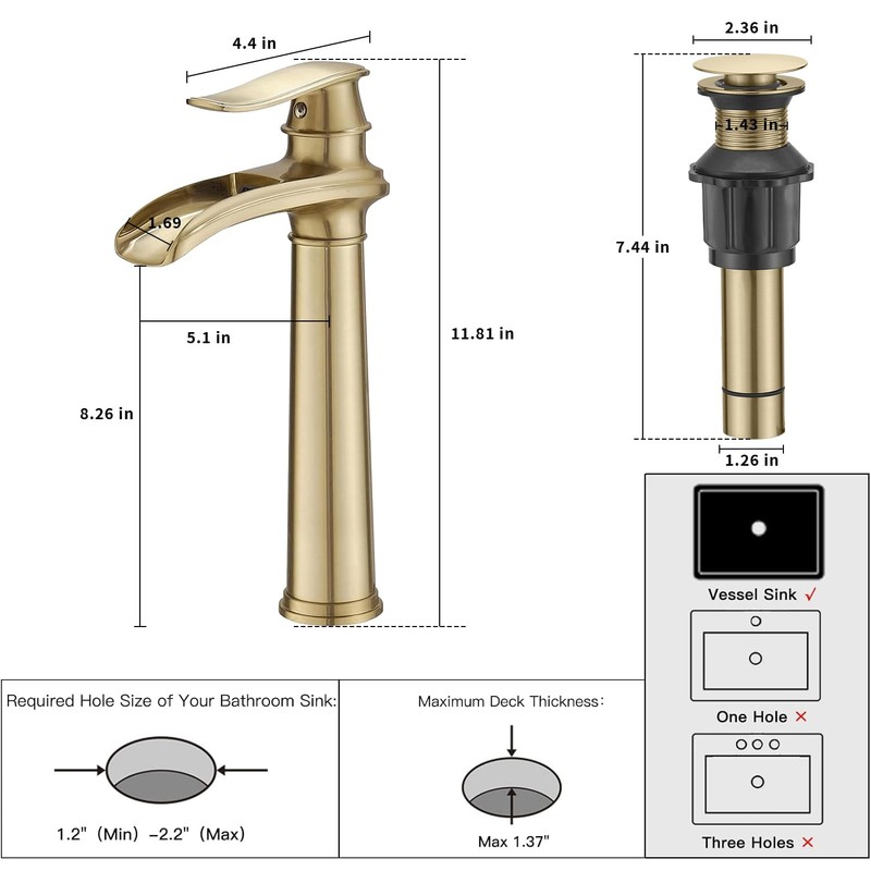 BWE Bathroom Vessel Sink Faucet Waterfall Spout Single Handle One