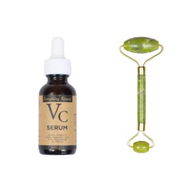 Jade Stone Roller & Vitamin C Serum with Hyaluronic Acid, Niacinamide and Retinol for face - Facial Roller Massager & Beauty Enhancing Serum Set