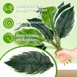 RAINFLOW 3 Pcs Fake Leaves - Artificial Plants Artificial Greenery for Outdoors White Leaf Hosta Fake Bushes for Indoor Garden Porch Yard Bedroom Window Patio Decor Wedding Party Office Planter