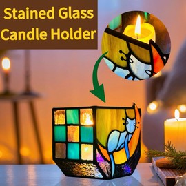 Entlityful Tiffany Stained Glass Unique Moon Sleeping Blue Cat Planter,Indoor Plant Pots with Drainage,Cute Cat Planter Pots,Decorative Plant Pots, Dried Flowers Pot,Cute Gardening Gifts