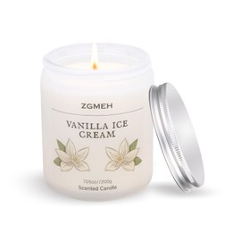 ZGMEH Jar Candles - Vanilla Ice Cream Scented Soy Candles for Home, 7OZ Large Jar Single Wick Candle,35-40 Hours Burn Time, Relaxing Ambience,Holiday Gifting,Candle Warmers Compatible