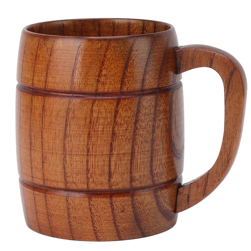 Wooden Beer Mug with Handle 300ml Prevent Scald Carved Drinkware