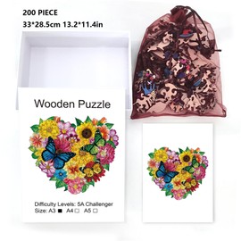 GLOBLELAND Pack of 200 Love Butterfly Wooden Puzzles for Adults 33 x 28.5 cm Flower Puzzle Wooden Adult Colourful Puzzle for Birthday Christmas