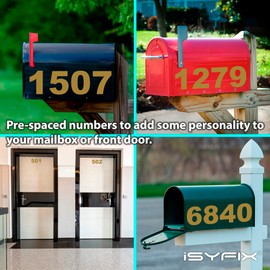 iSYFIX Gold Vinyl Numbers Stickers – 6 Inch Self Adhesive (2 Sets)- Premium Decal Die Cut and Pre-Spaced for Mailbox, Signs, Window, Door, Cars, Trucks, Homes, Address Numbers, Indoor or Outdoor