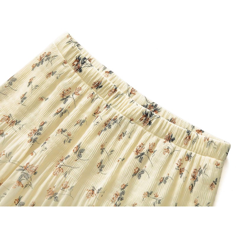 NASHALYLY Women's Chiffon Elastic High Waist Pleated A-Line Flared Maxi